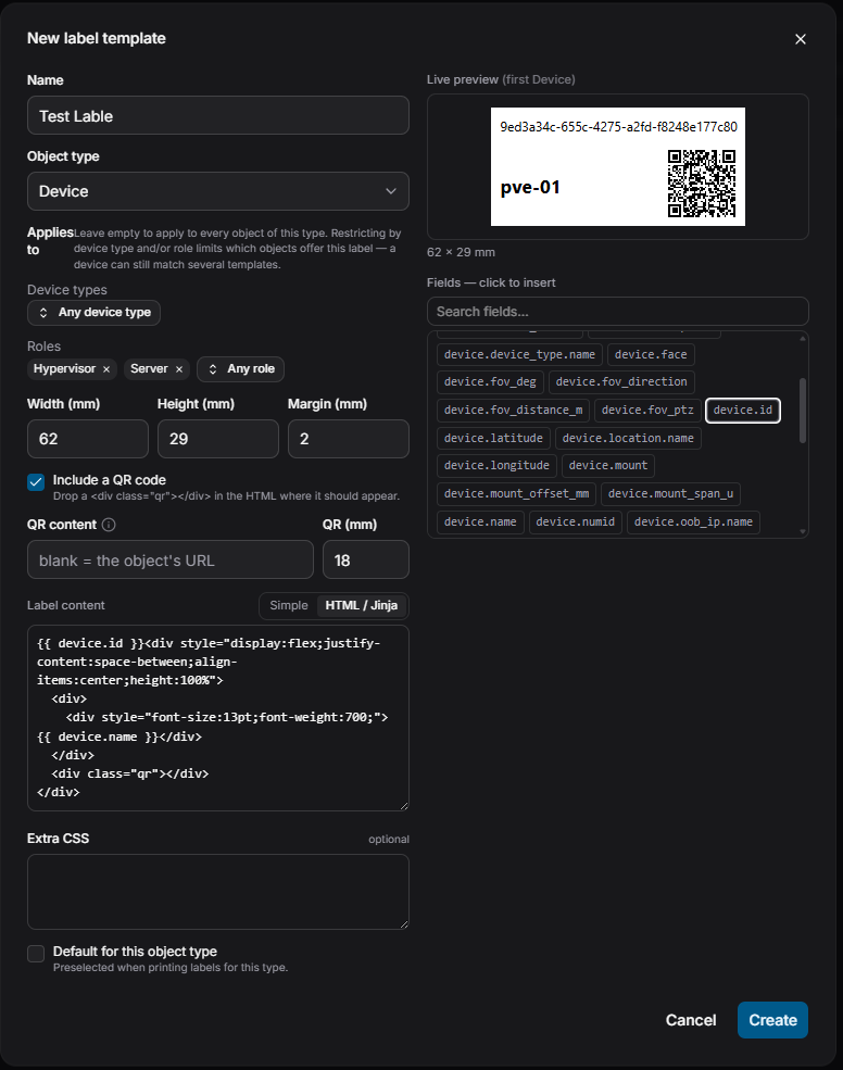 Simple fields — or raw HTML/Jinja