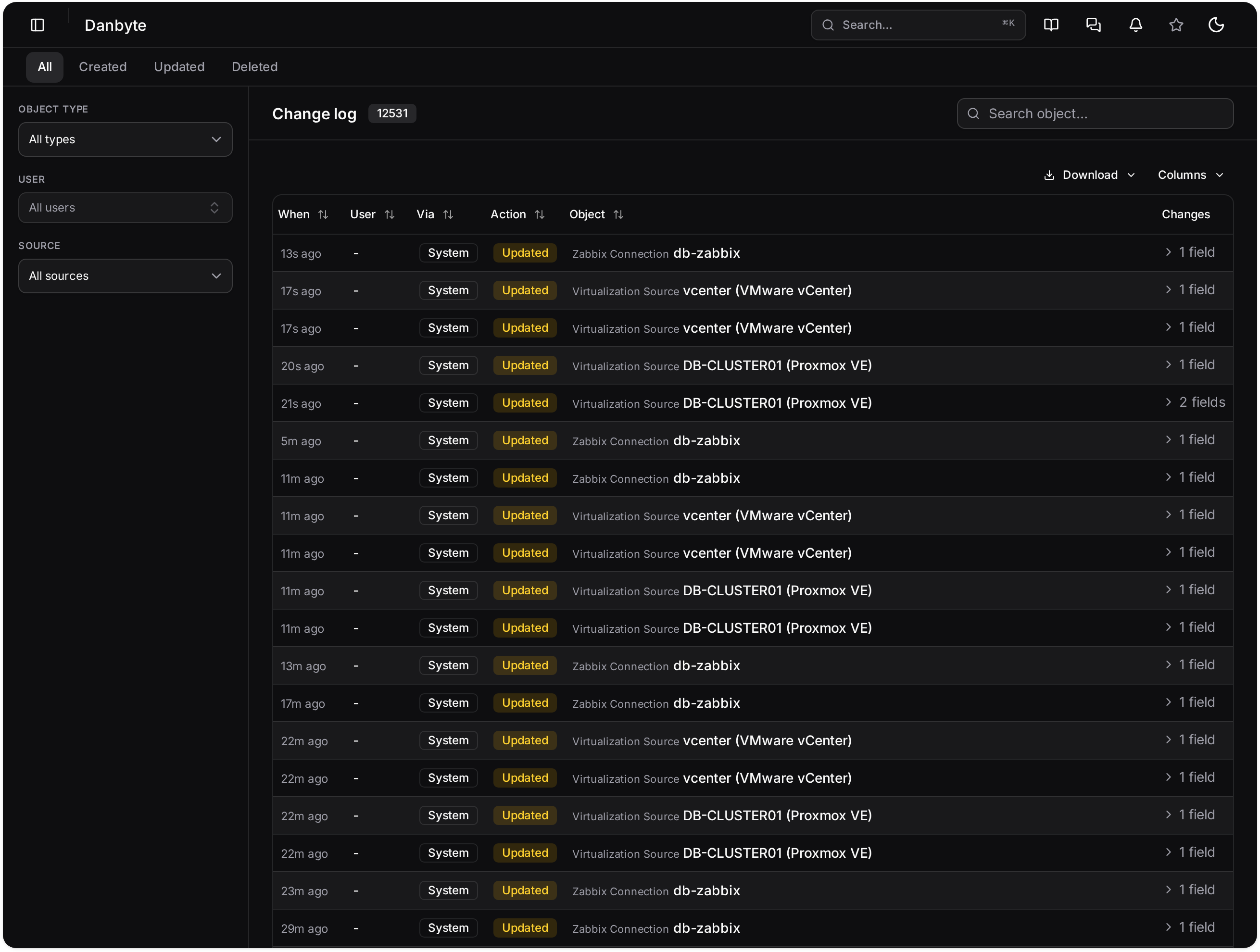 The automatic change log beside the plan.