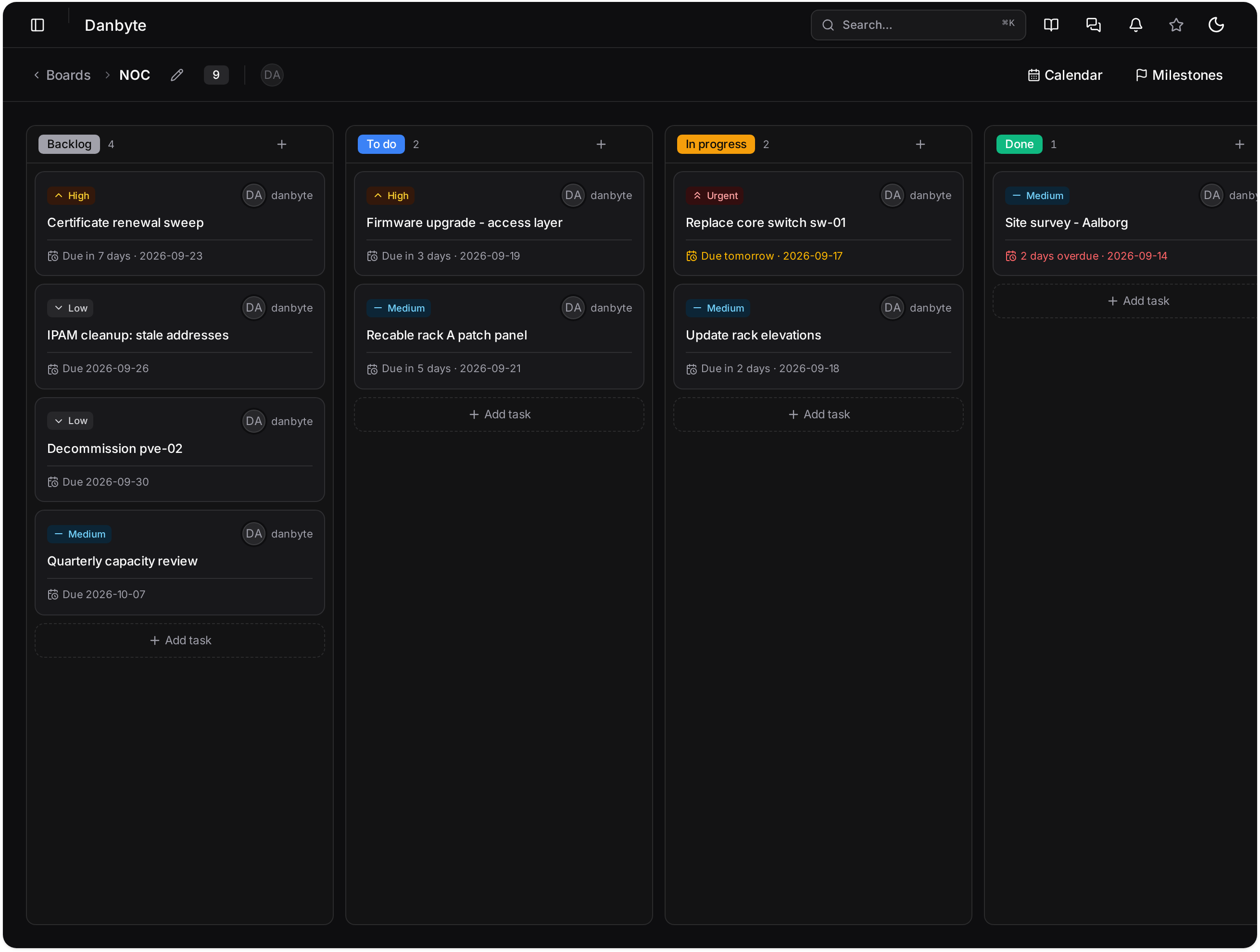 Boards and tasks that link to the objects they are about.