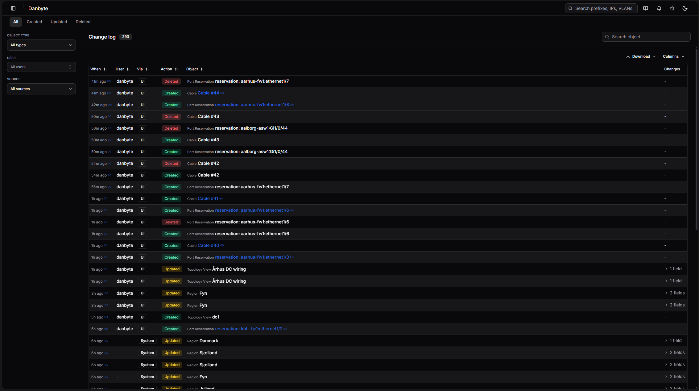 The change log: who changed what, field by field, linked to the object.