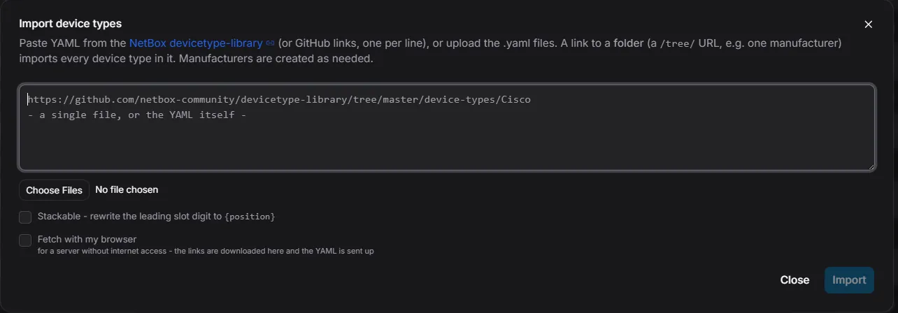 The import dialog with Fetch with my browser ticked.