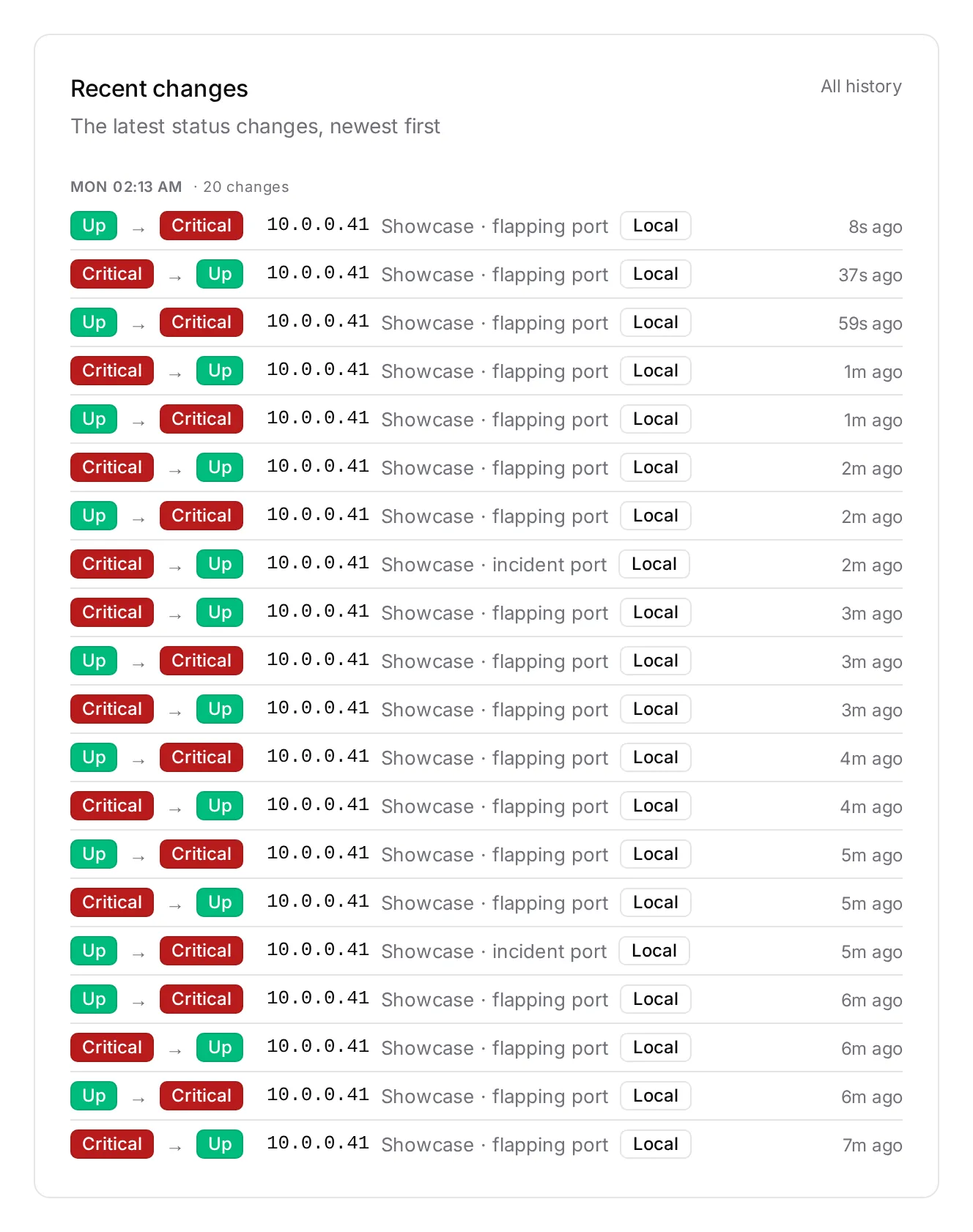 Recent changes on the Overview, each with a Source badge saying who answered.