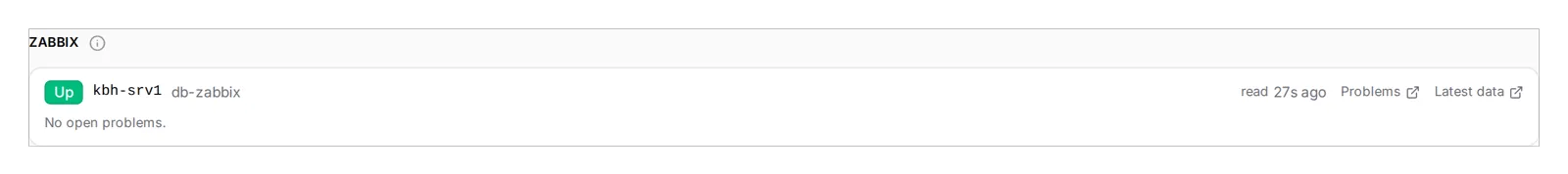 The same card on a healthy address: Up, read 3m ago, No open problems. A row says only what it knows.