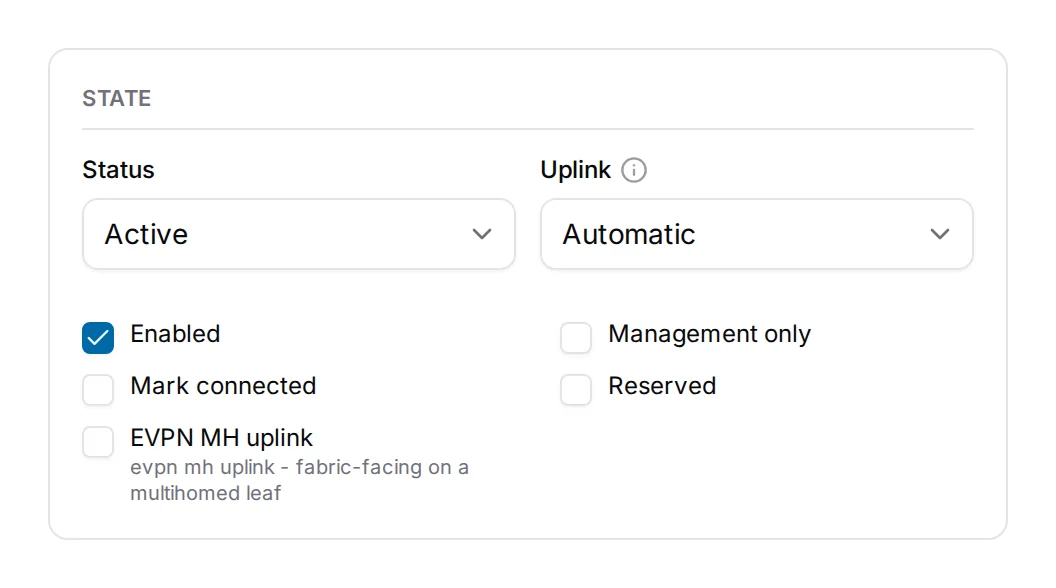 Uplink on the interface form, beside Status.