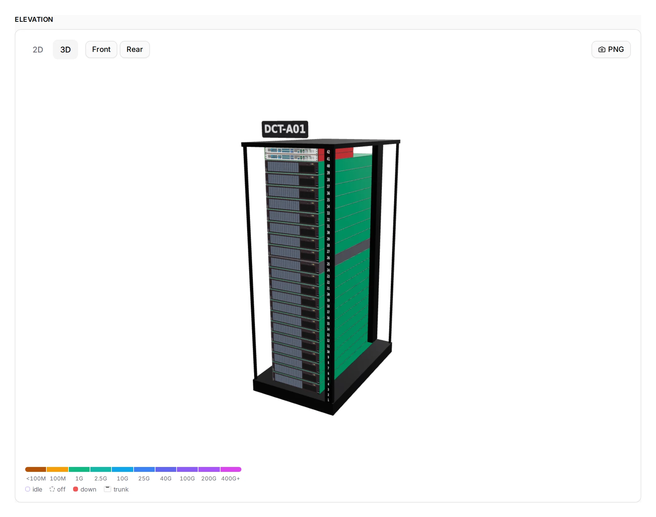 DCT-A01 in 3D: drag to turn, scroll to zoom, double-click a device to frame it.