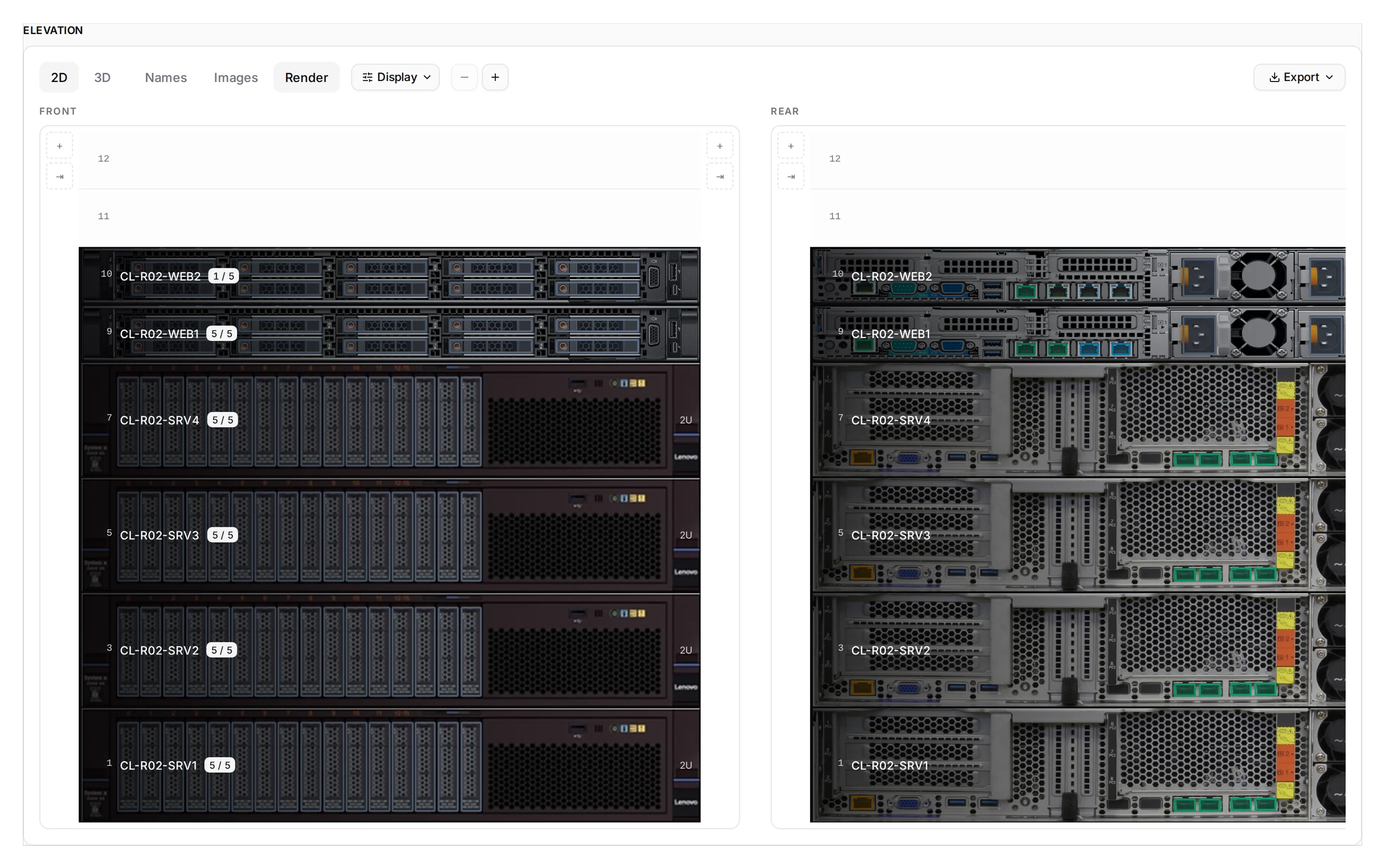 CL-R02 in Render: faceplates drawn as hardware, drive bays and all, with the rear plates beside them.
