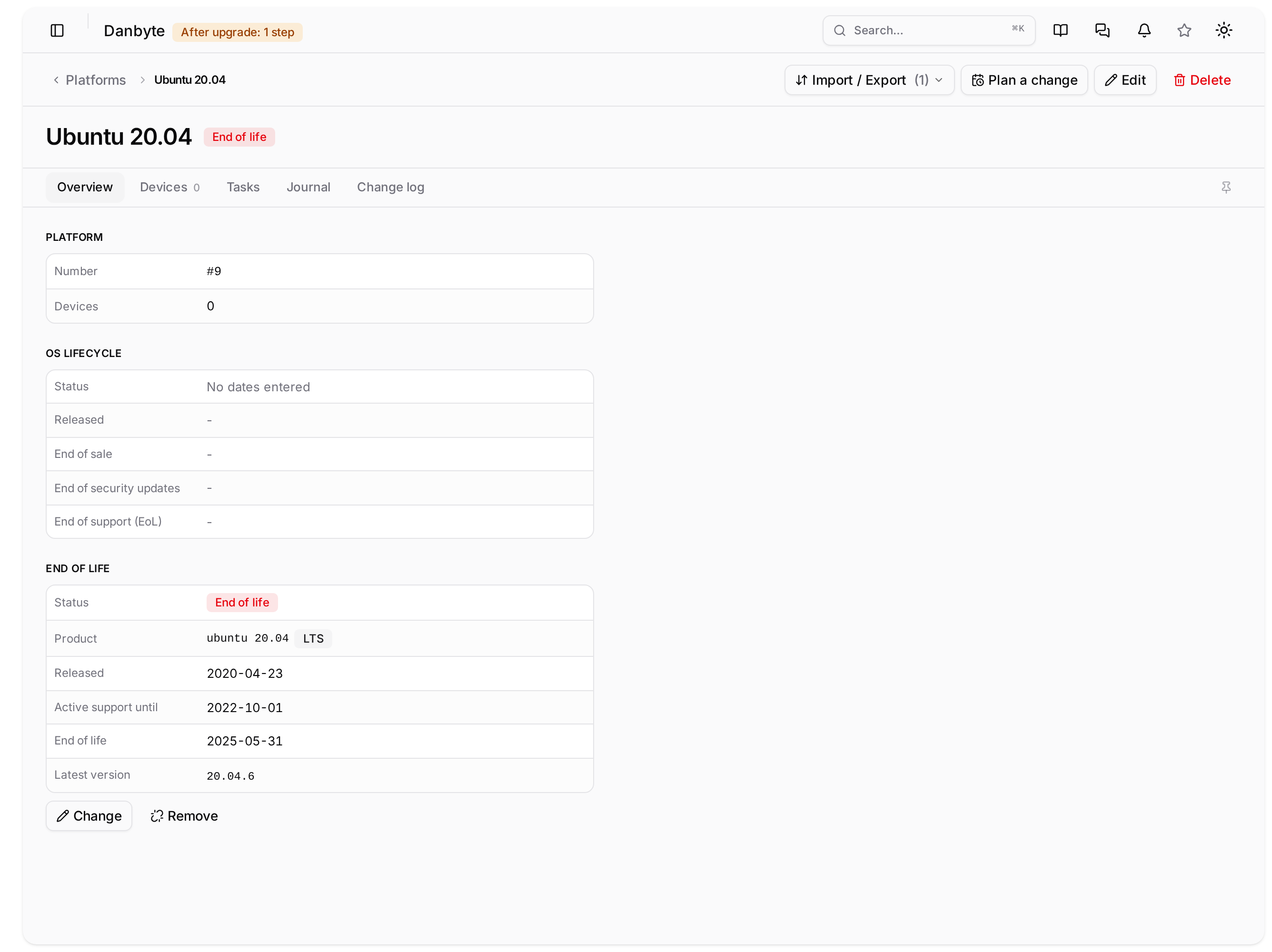 Released, active support until, end of life and the latest version, from the catalog.