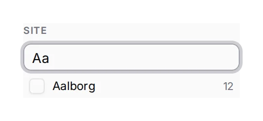 Typing in a facet's search box narrows it.